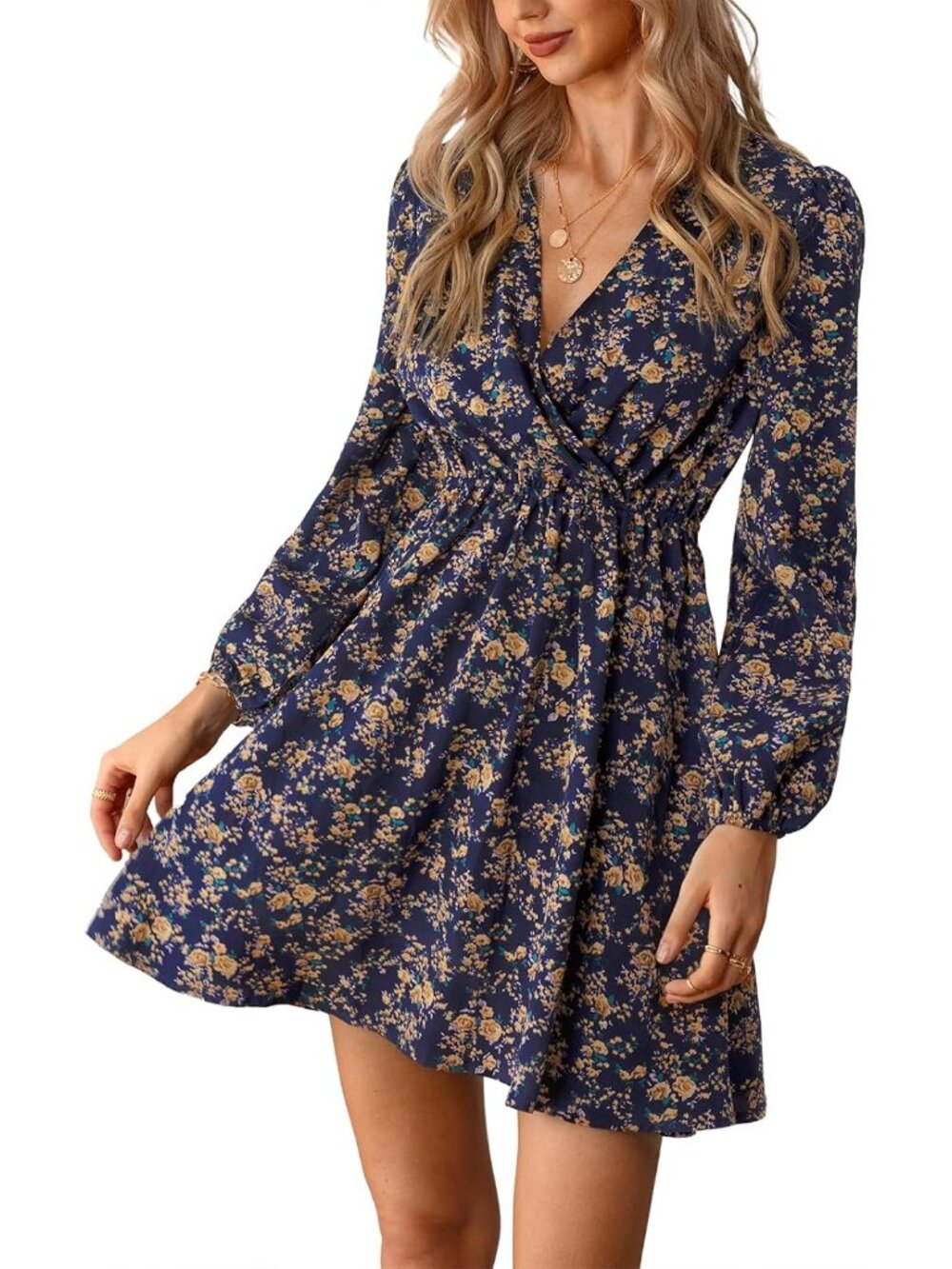 Floral Ruffle Mini Dress Peasant Sleeve Fall Dress Casual Vacation